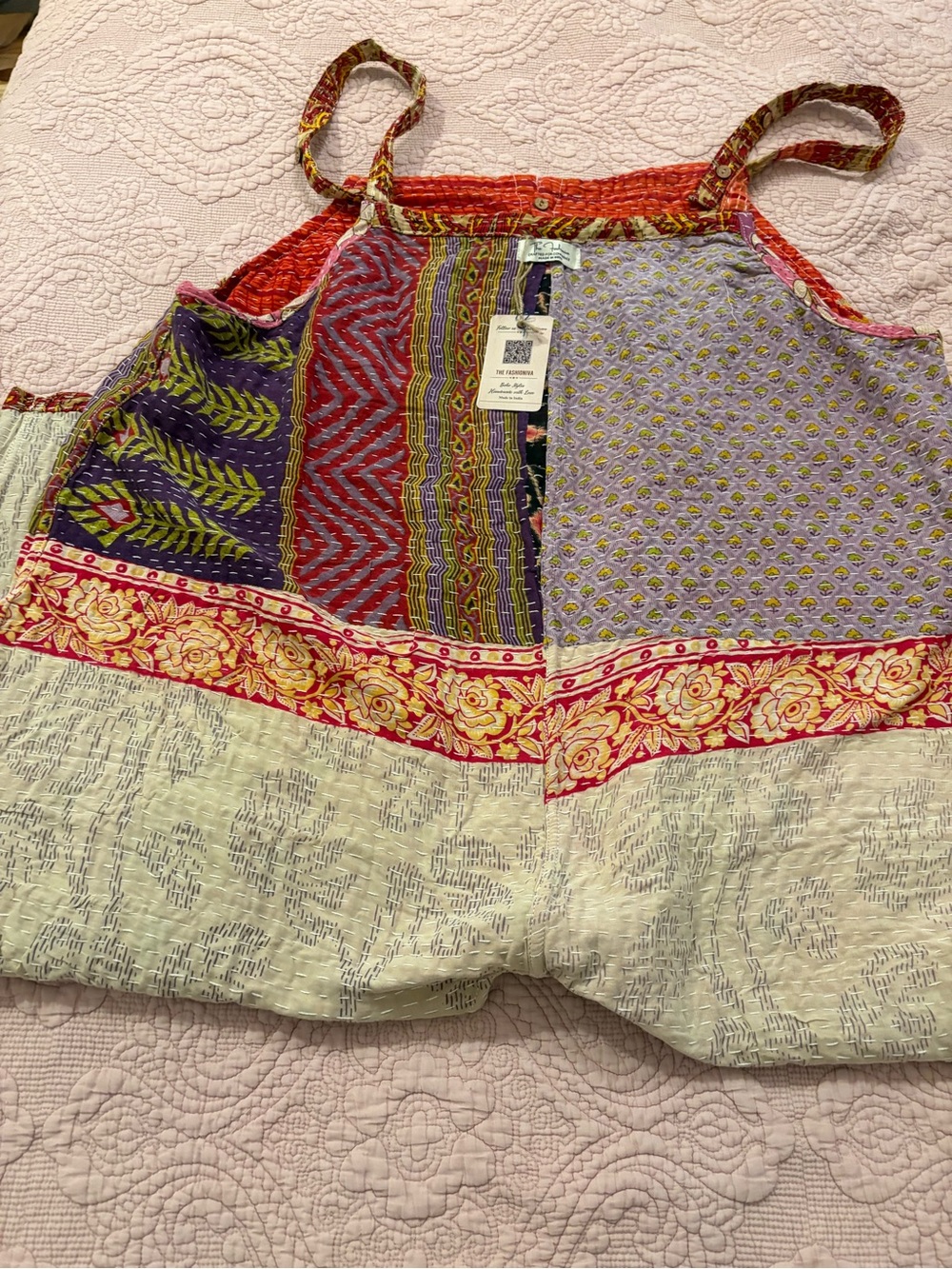 Kantha Patchwork Cream & Lavender Harem Jumpsuit Reversible NWT - Picture 10 of 16